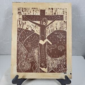 VTG Jesus Christ Crucifix Abstract Art Brown Daniel Cesio Expressionist Original